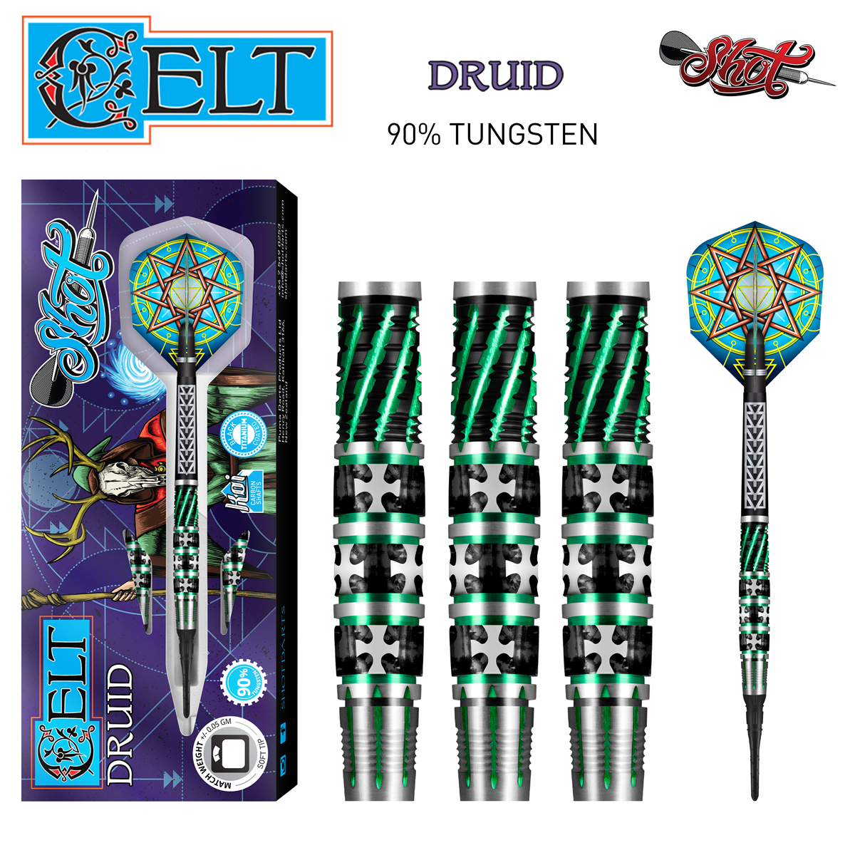 Shot Celt Druid 90% Tungsten Soft Tip Dart 18 grams